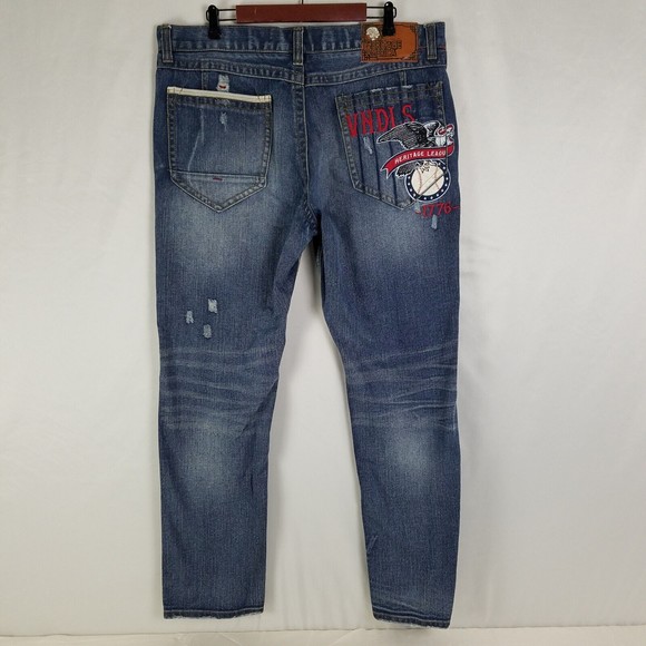 Heritage America Jeans Mens 40x34 Actual W40xL32 Vndls 1776 Destroyed Blue Denim - Picture 2 of 16